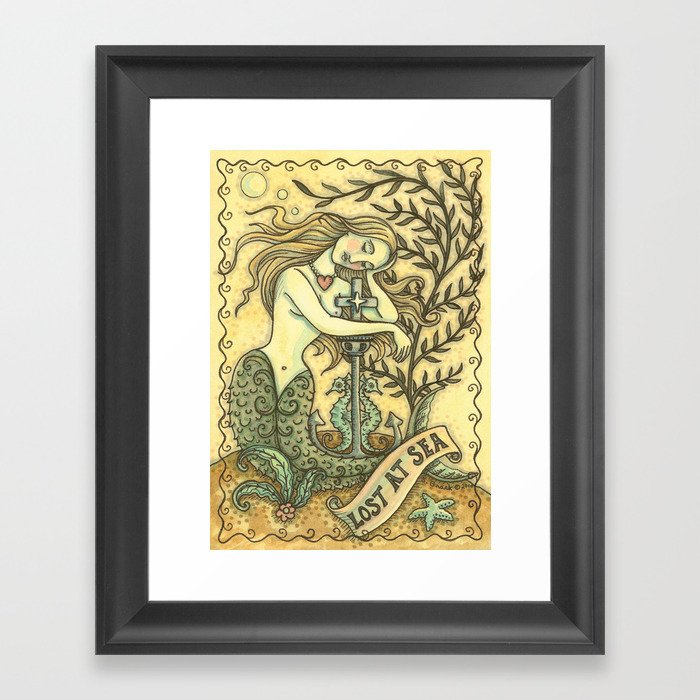 LOST AT SEA - gold Brack Mermaid Fantasy Framed Art Print