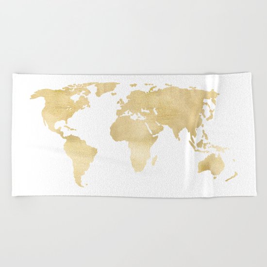 Gold World Map Beach Towel