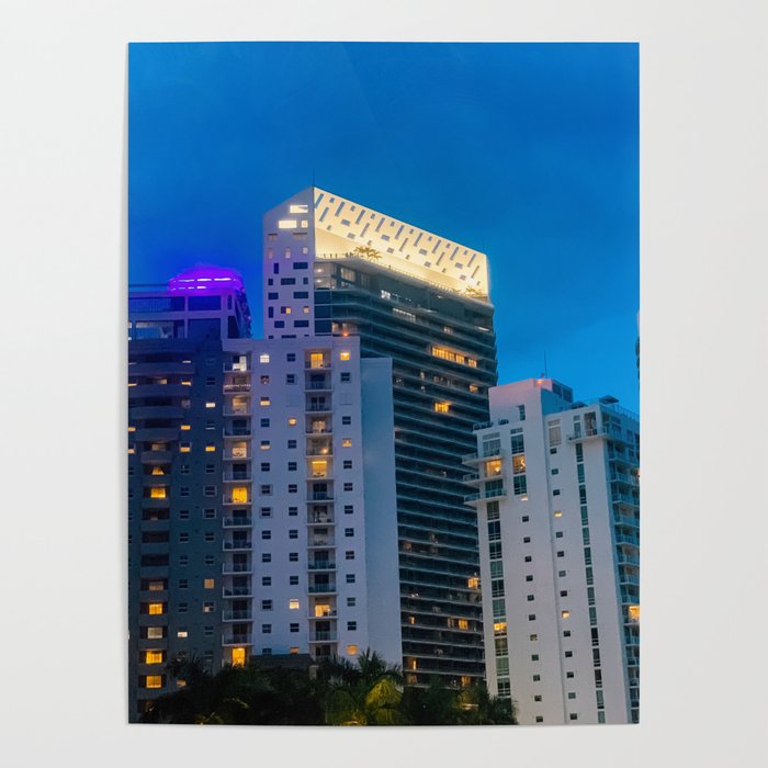 Brickell Night Skyline Poster by AndApArt | Society6