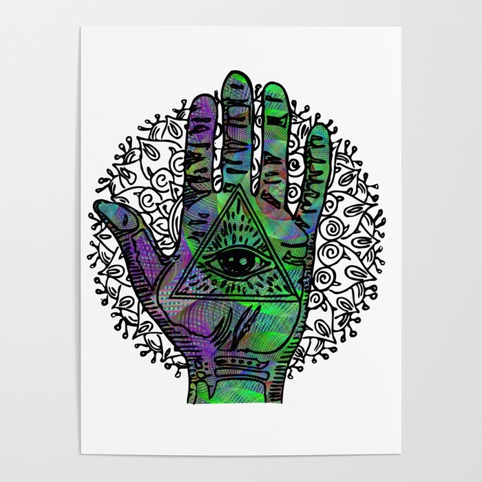 Psychedelic Hamsa Hand Surreal Spiritual Hippie Poster by
