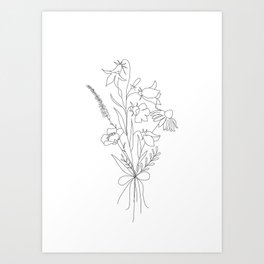 Small Wildflowers Minimalist Line Art Art Print