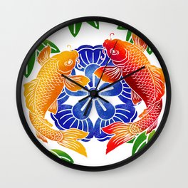 Japanese Okinawan bingata design koi with kamon Wall Clock