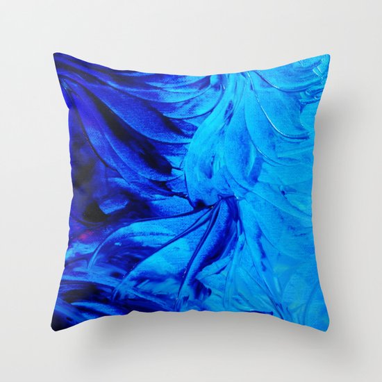 PETAL PINWHEELS - Deep Indigo Blue Royal Blue Turquoise Floral Pattern Swirls Ocean Water Flowers Throw Pillow