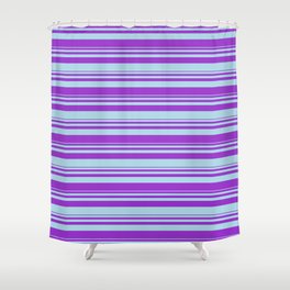 [ Thumbnail: Dark Orchid & Light Blue Colored Stripes/Lines Pattern Shower Curtain ]