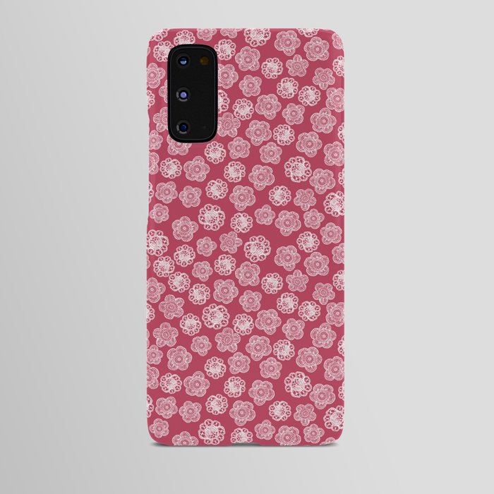 Small lace flowers white on dark pink Android Case