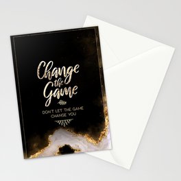 Change The Game Black and Gold Motivational Art Stationery Card