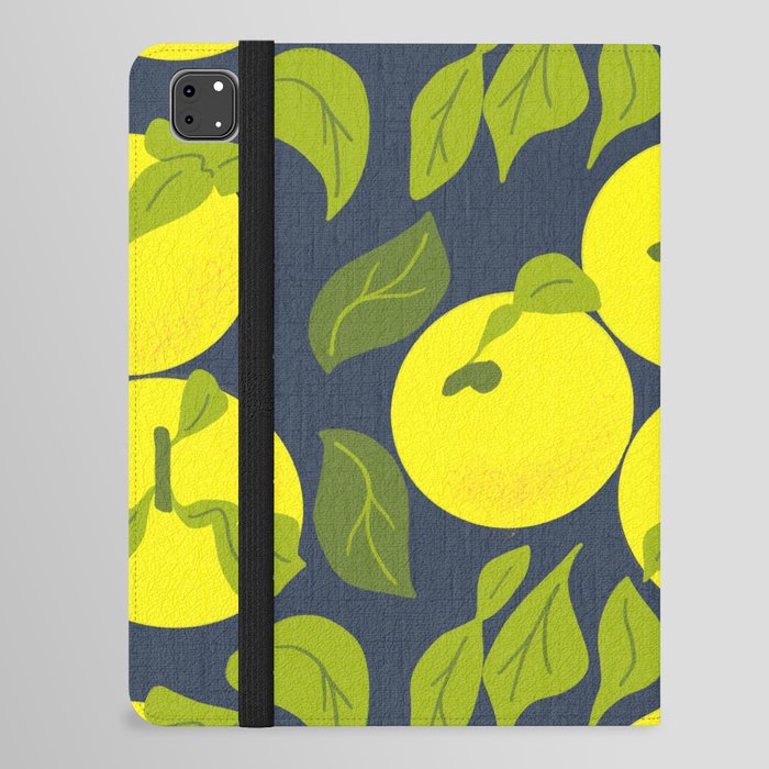 Modern Yellow Yuzu Fruit On Navy Blue Citrus Tropical Japanese Cottagecore Botanical Repeat Pattern iPad Folio Case