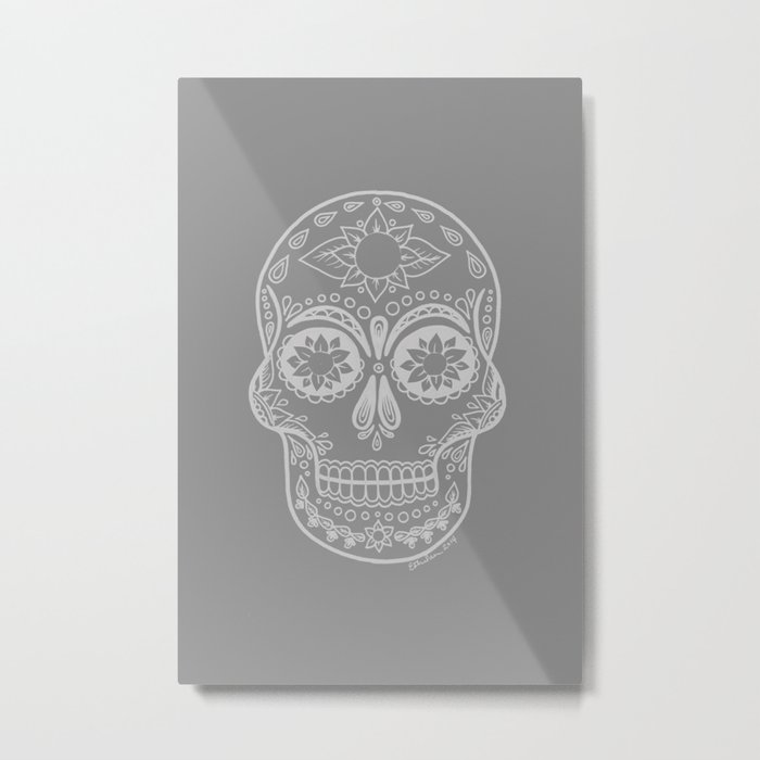 Grey Sugar Skull Metal Print