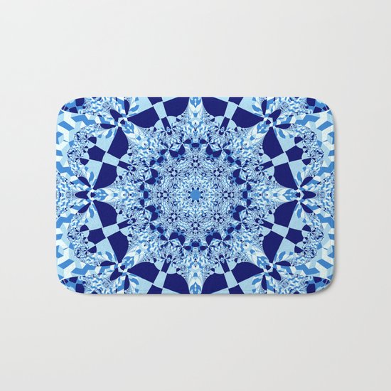 Blue toned cubism in a kaleidoscope Bath Mat