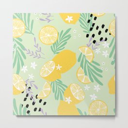 Lemon Pattern 04 Metal Print | Exotic, Decoration, Tropical, Fruitbackground, Decorative, Flowers, Abstractelements, Seamless, Vector, Pattern 