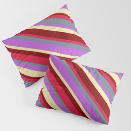 [ Thumbnail: Vibrant Orchid, Pale Goldenrod, Maroon, Crimson, and Slate Gray Colored Lines/Stripes Pattern Pillow Sham ]