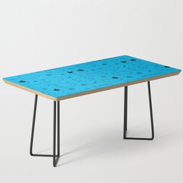 Turquoise and Black Doodle Kitten Faces Pattern Coffee Table