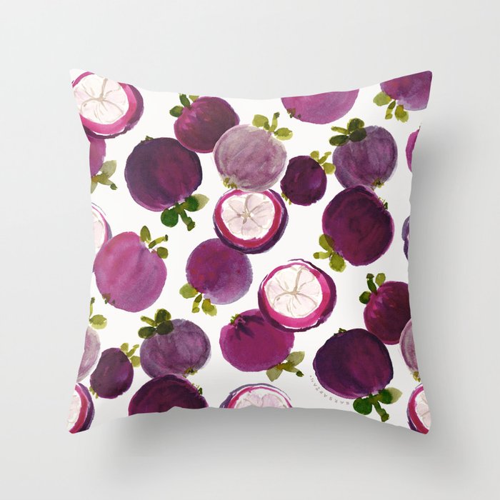 MANGOSTEEN MANIA Purple Tropical Fruit Throw Pillow
