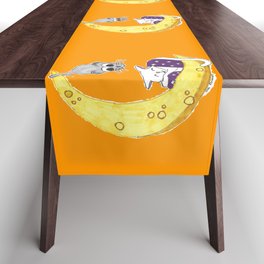 Cat Napping Pattern Dark Orange Background Color Table Runner