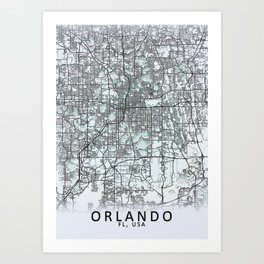 Orlando FL USA White City Map Art Print