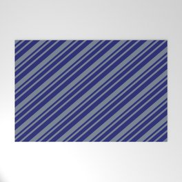 [ Thumbnail: Midnight Blue & Slate Gray Colored Striped Pattern Welcome Mat ]