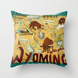 WYOMING map Throw Pillow