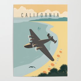 Vintage Plane over the Beach Poster