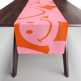 Retro Wonky Smiley Faces in Pink & Orange Table Runner