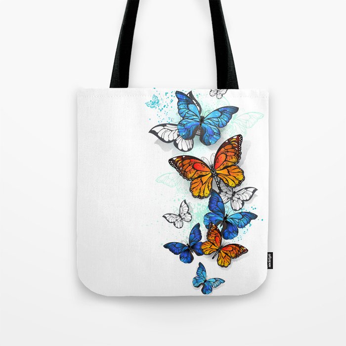 Flying Butterflies Morpho and Monarch Tote Bag