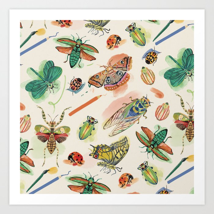 Scattered Doodled Bugs Art Print