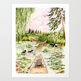 Canoeing on the Pond Art Print