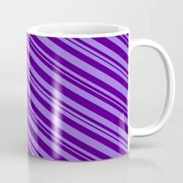 [ Thumbnail: Purple and Indigo Colored Lined/Striped Pattern Coffee Mug ]