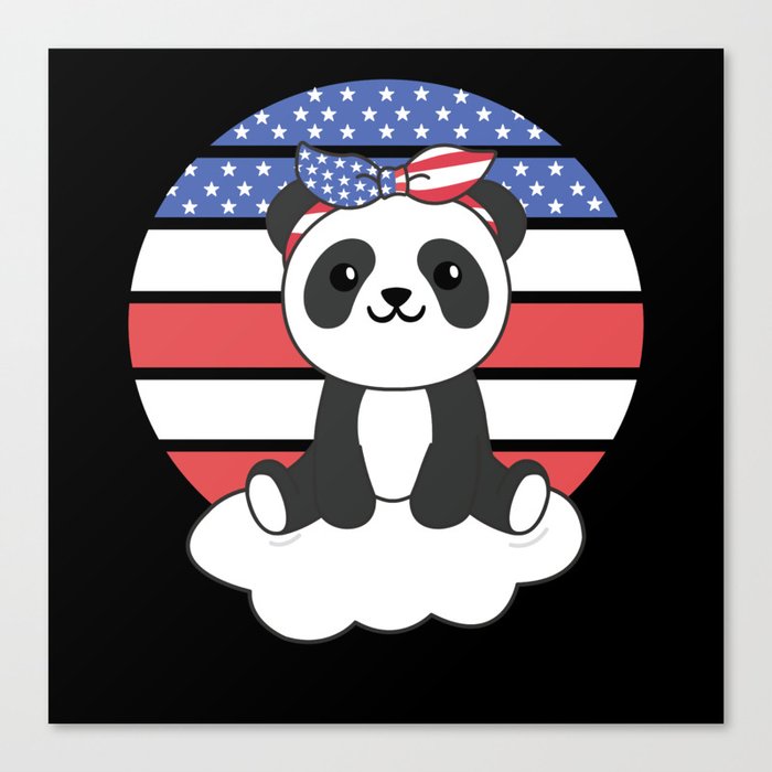 Panda For Fourth Of July America Flag Usa Canvas Print