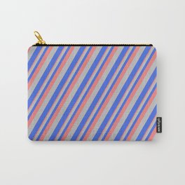 [ Thumbnail: Light Coral, Grey, and Royal Blue Colored Striped/Lined Pattern Carry-All Pouch ]
