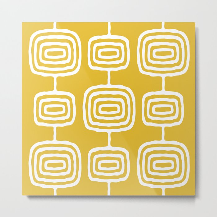 Mid Century Modern Atomic Rings Pattern 771 Mustard Yellow Metal Print