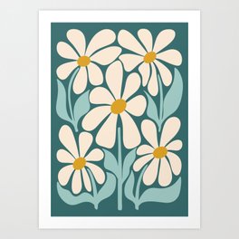 Oh, Daisy! Teal, off-white, yellow Art Print