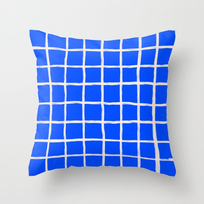 Cobalt Blue Checker Grid Throw Pillow