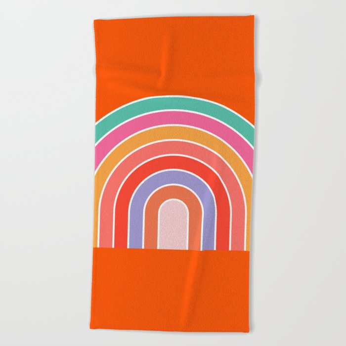 Rainbow Retro Art Orange Beach Towel