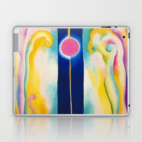 Pink Moon and Blue Lines Abstract Painting by Georgia O'Keeffe Laptop & iPad Skin