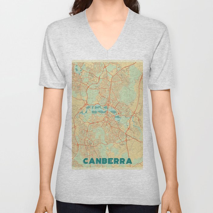Canberra Map Retro V Neck T Shirt