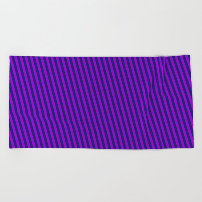 Dark Violet and Midnight Blue Colored Pattern of Stripes Beach Towel