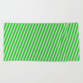 [ Thumbnail: Lime Green and Light Gray Colored Lines Pattern Beach Towel ]