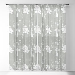 Green Floral Line Art Spring Pattern Sheer Curtain
