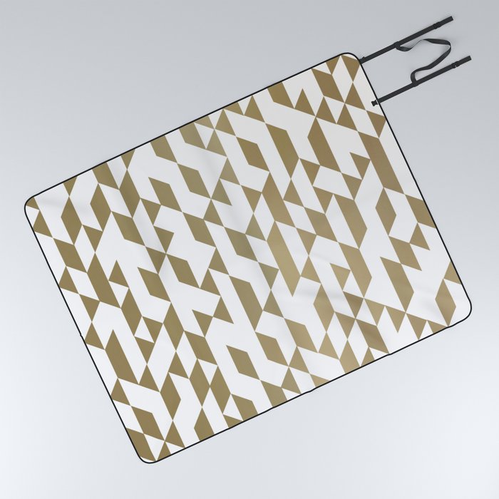 Abstract Geometric Pattern White and Gold Picnic Blanket
