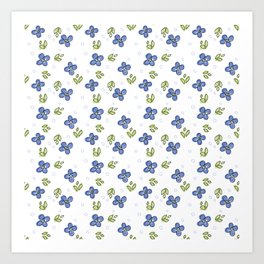 Delicate seamless minimalistic pattern with blue flowers Art Print