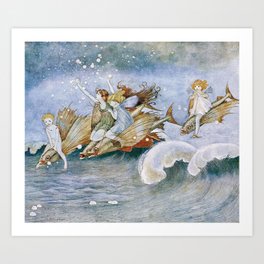 “Flying Fish Riders” by Ida Rentoul Outhwaite (1916) Art Print