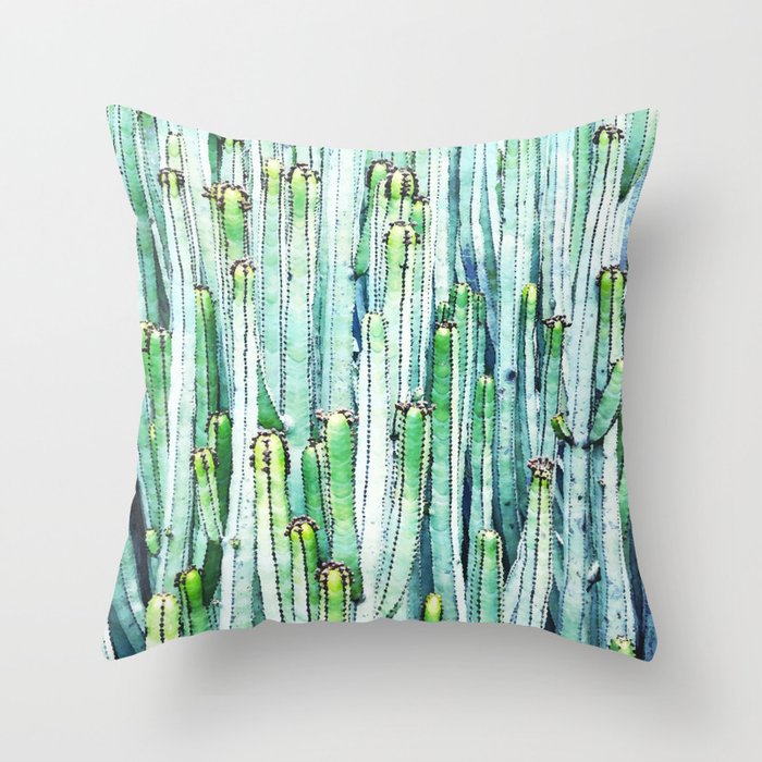 Lost Cactus, Watercolor Nature Painting, Botanical Neutral Illustration Minimal Drawing Jungle Throw Pillow