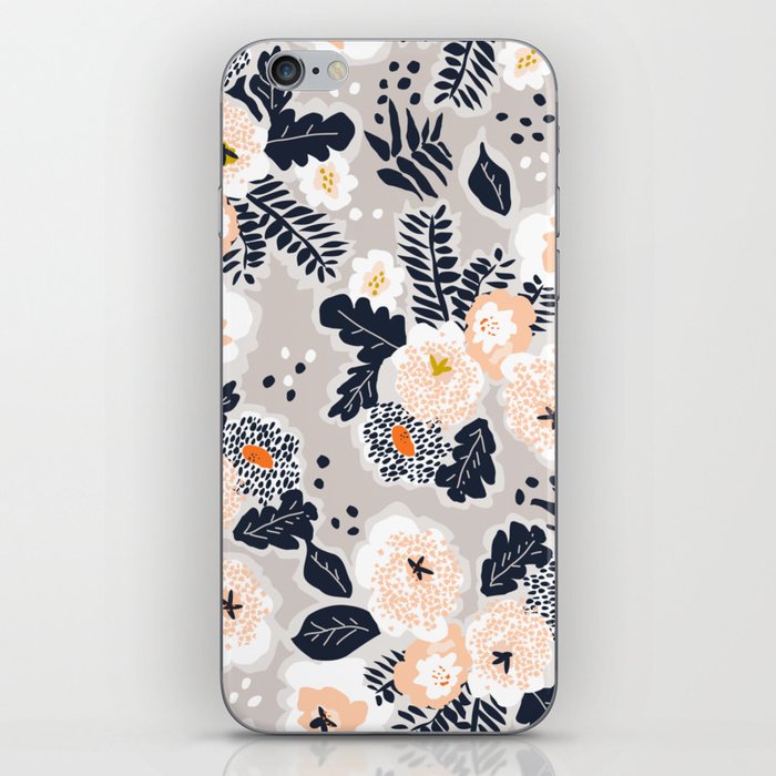Scandinavian block print flowers iPhone Skin