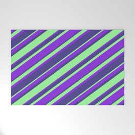 [ Thumbnail: Purple, Dark Slate Blue & Green Colored Striped/Lined Pattern Welcome Mat ]