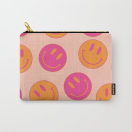 Groovy Pink and Orange Smiley Face - Retro Aesthetic  Carry-All Pouch | Office, Abstract, 80S, Smile, Bright, Emoticon, Colorful, 8X10, Smiling, Cute 