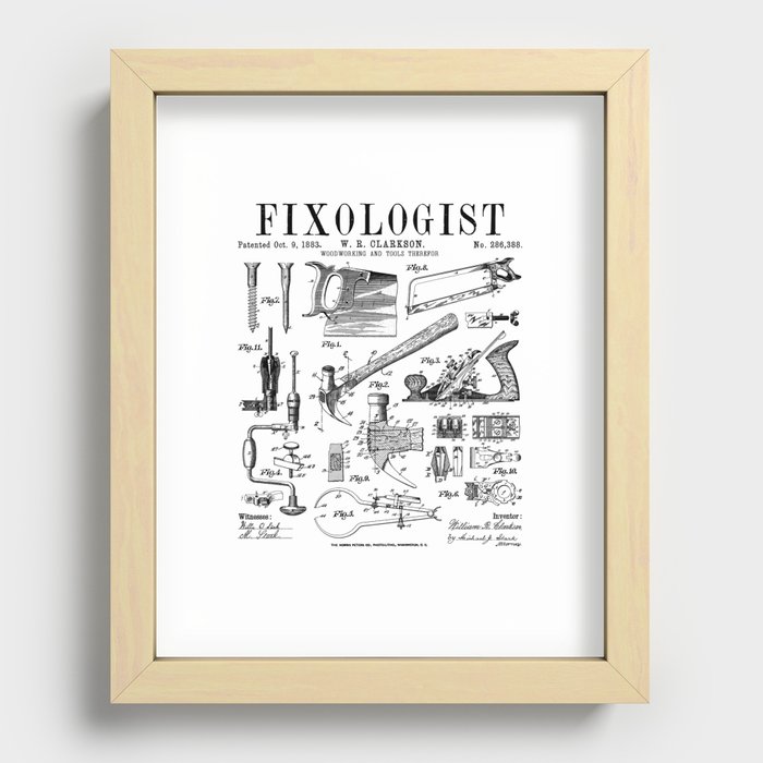 Fixologist Carpenter Carpentry Tools Vintage Patent Print Recessed Framed Print