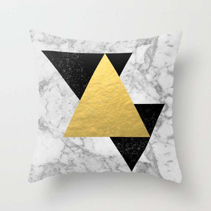 Marble Tri Black & Gold - gold foil, gold, marble, black and white, trendy, luxe, gold phone Throw Pillow