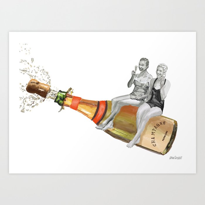 Champagne Bottle Rocket Art Print