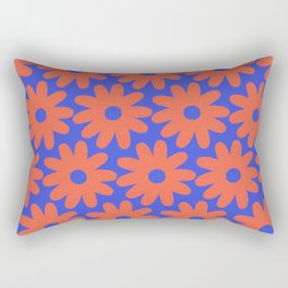 Crayon Flowers 3 Cheerful Smudgy Floral Pattern in Coral and Bright Blue Rectangular Pillow