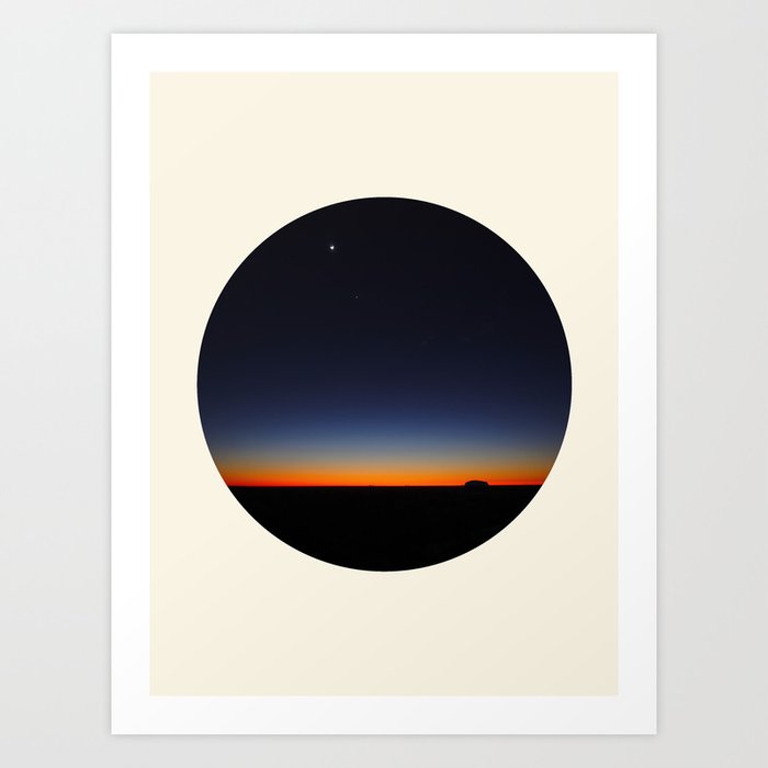 Orange & Blue Sunset Over The Australian Outback Round Photo Art Print